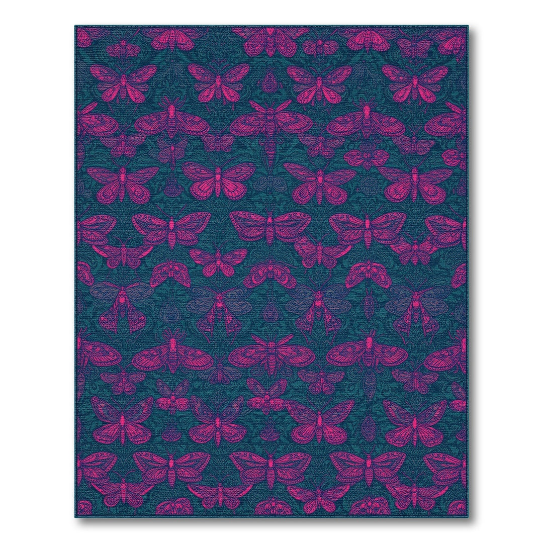 Pink Moth Teal Boho Area Rug