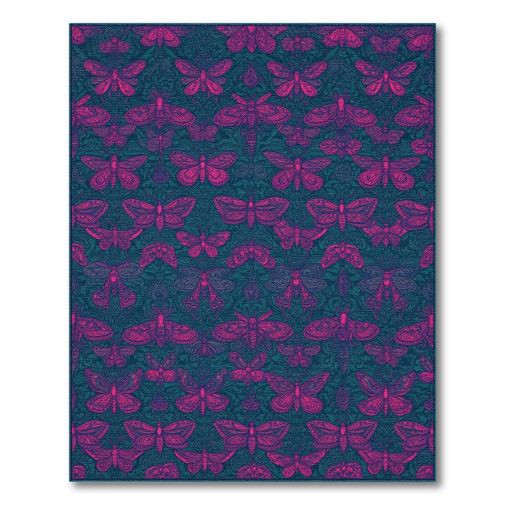 Pink Moth Teal Boho Area Rug