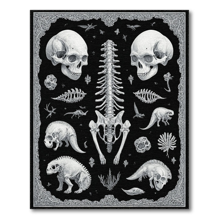 Black and White Dinosaur Skeleton Area Rug