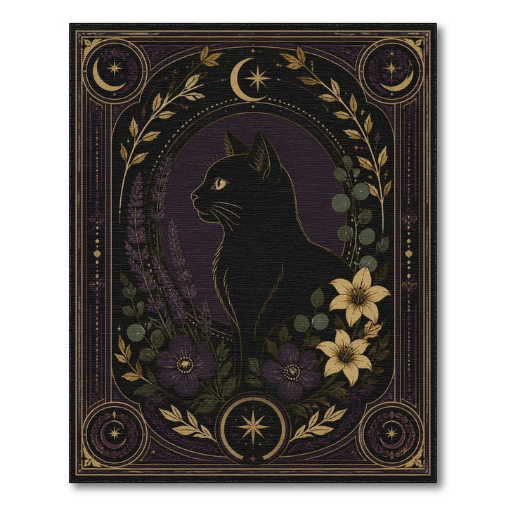 Black Cat Celestial Purple Floral Area Rug