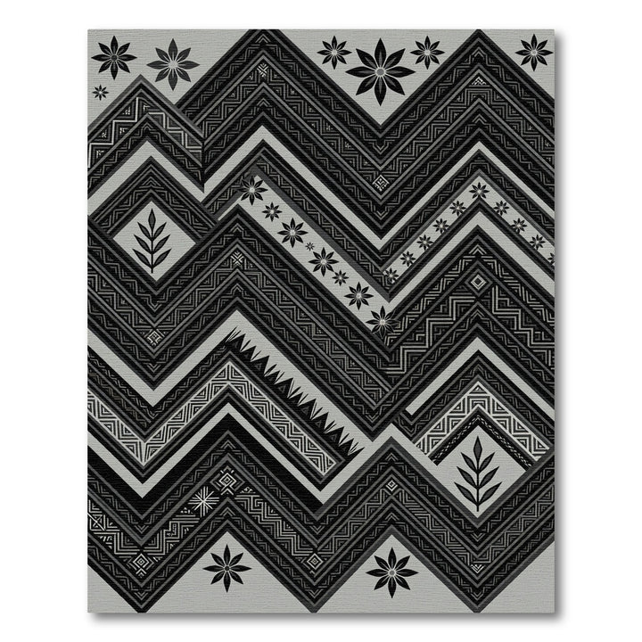 Geometric Chevron Black Floral Arrangement Rug