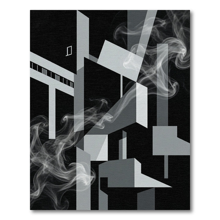 Monochromatic Abstract Geometric Smoke Rug