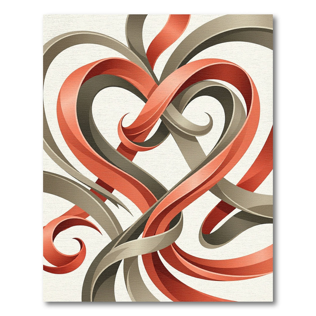 Elegant Coral Gray Ribbon Heart Rug