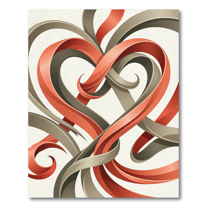 Elegant Coral Gray Ribbon Heart Rug