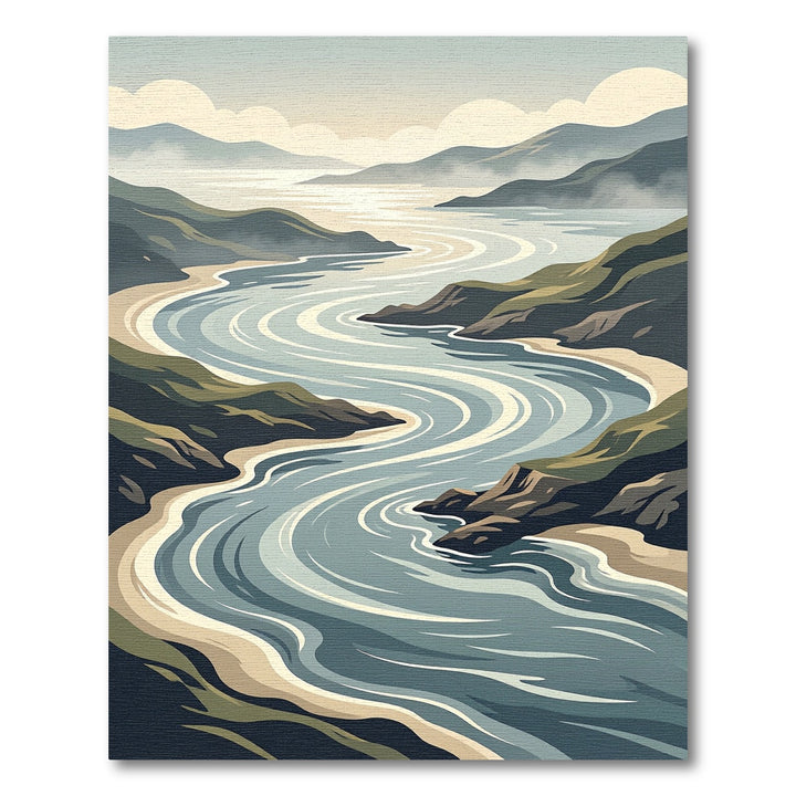 Serene River Gorge Scenic Landscape Rug