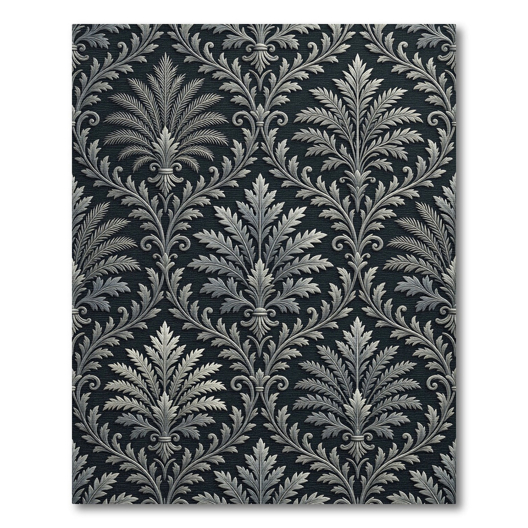 Ornate Silver Leaf Baroque Pattern Rug
