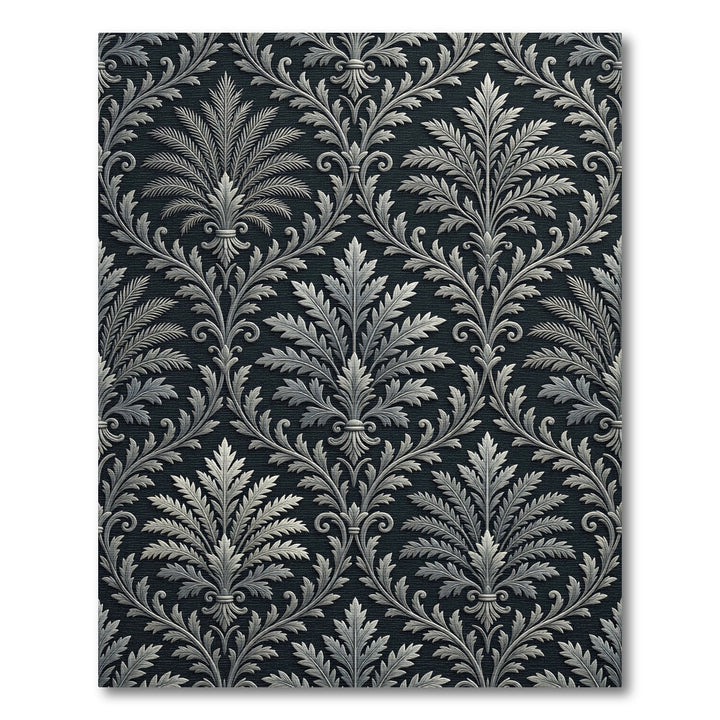 Ornate Silver Leaf Baroque Pattern Rug