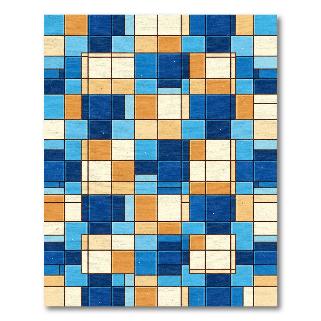 Modern Geometric Blue Orange Squares Rug