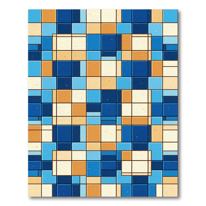 Modern Geometric Blue Orange Squares Rug