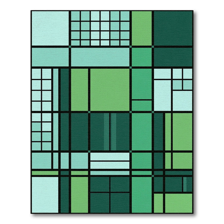 Teal Green Geometric Grid Composition Rug