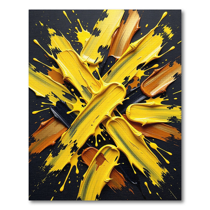 Bold Yellow Abstract Paint Splatter Rug