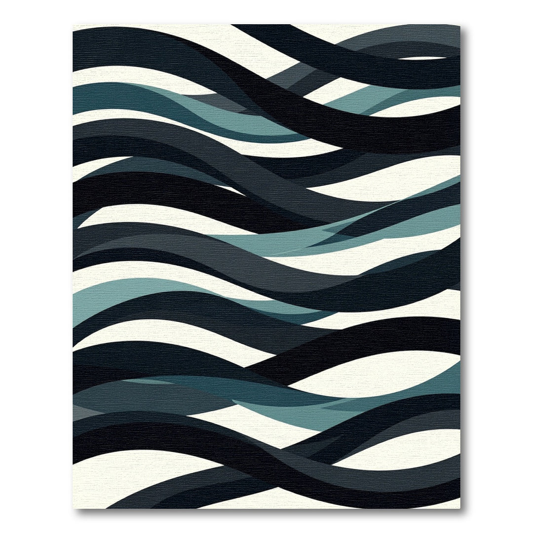 Deep Teal Blue Abstract Wave Rug