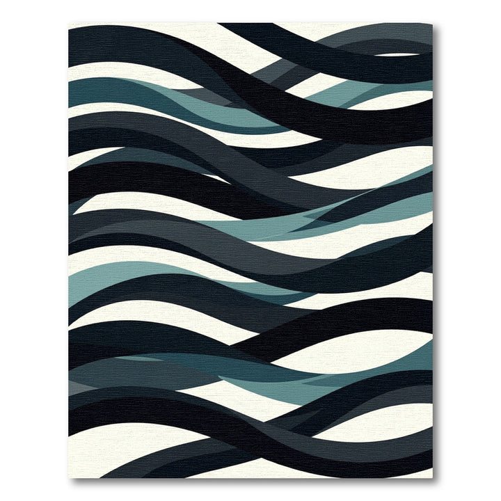 Deep Teal Blue Abstract Wave Rug