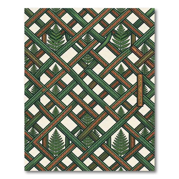 Emerald Lattice Fern Pattern Rug