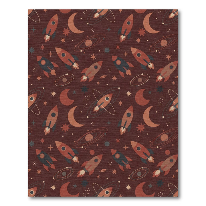 Retro Space Rockets and Moons Rug