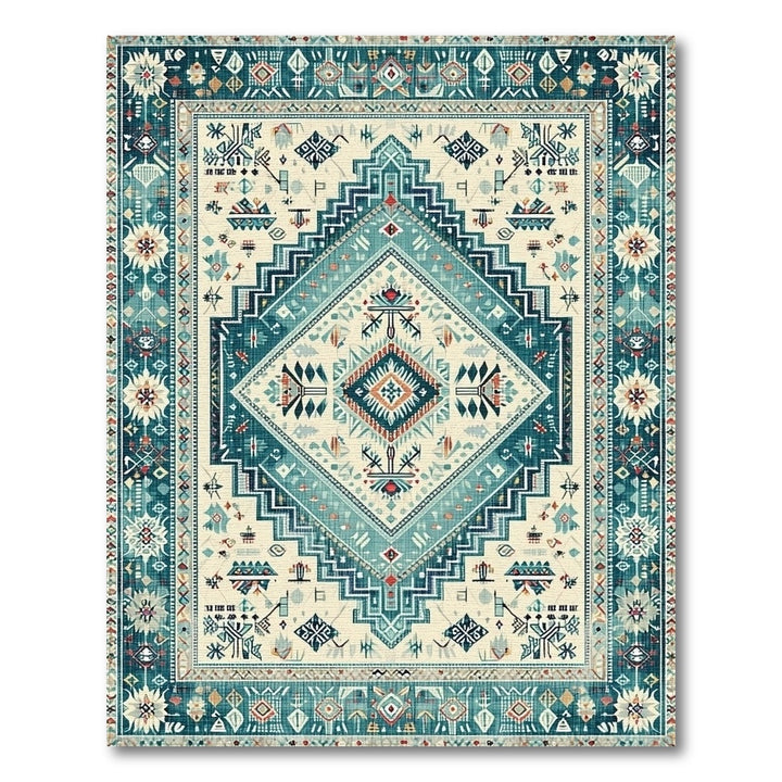 Blue and Teal Heritage Tribal Diamond Area Rug