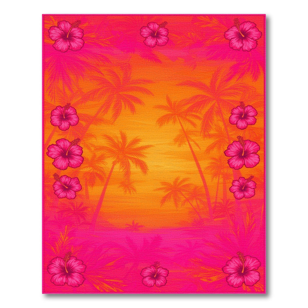 Pink Hibiscus Sunset Palm Area Rug