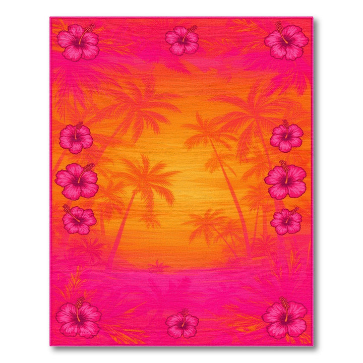 Pink Hibiscus Sunset Palm Area Rug