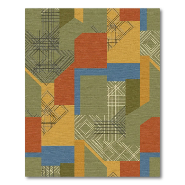 Retro Geometric Blocks Abstract Rug