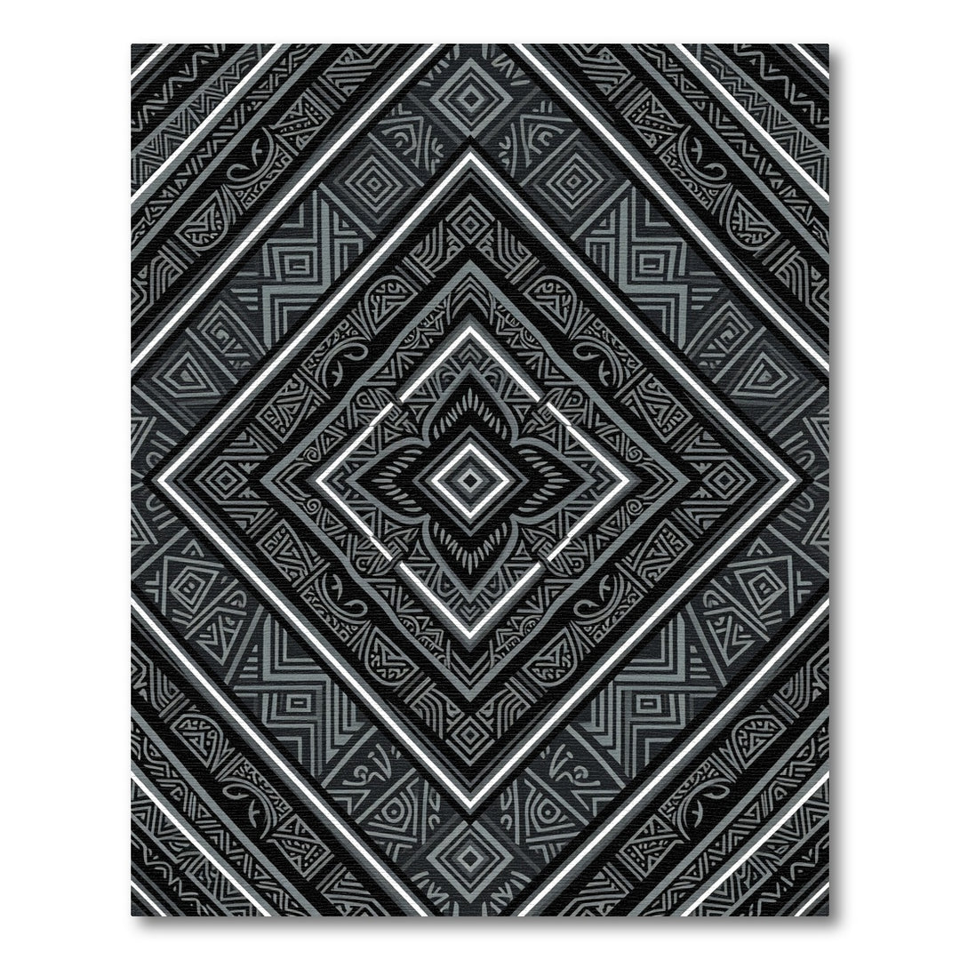 Bold Black Gray Geometric Diamond Rug