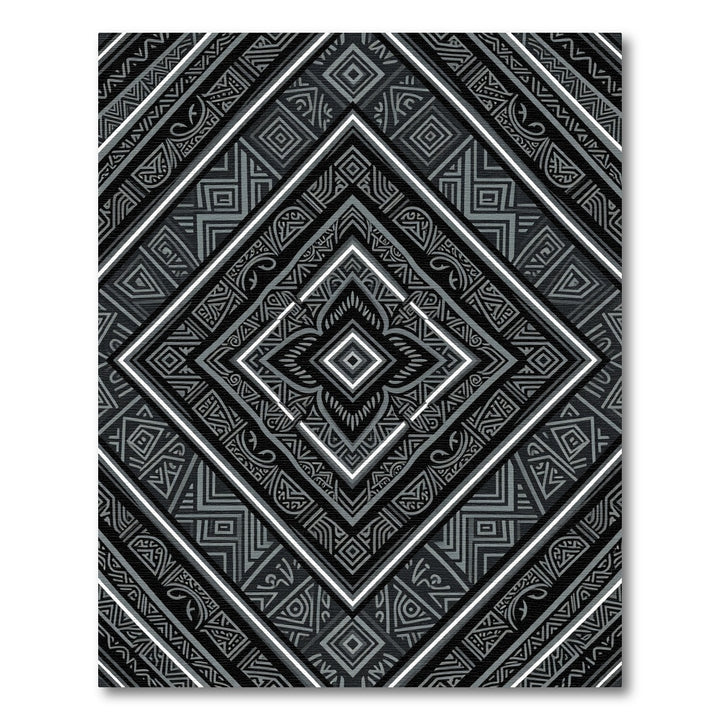 Bold Black Gray Geometric Diamond Rug