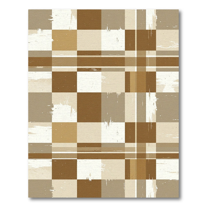 Brown and Beige Grungy Checkered Rug