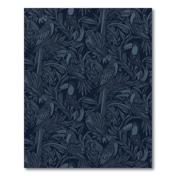 Deep Blue Tropical Parrot Toucan Arrangement Rug