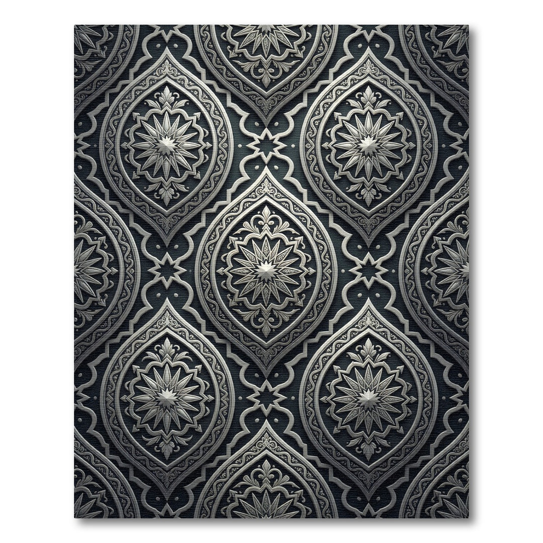 Elegant Silver Arabesque Medallion Rug