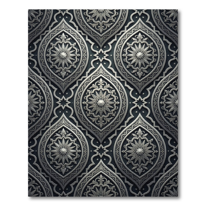 Elegant Silver Arabesque Medallion Rug