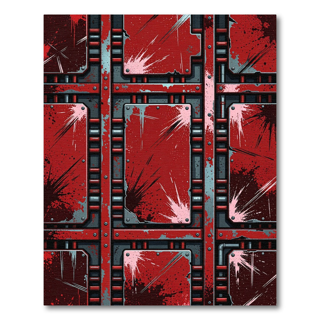 Gritty Red Industrial Splatter Panel Rug