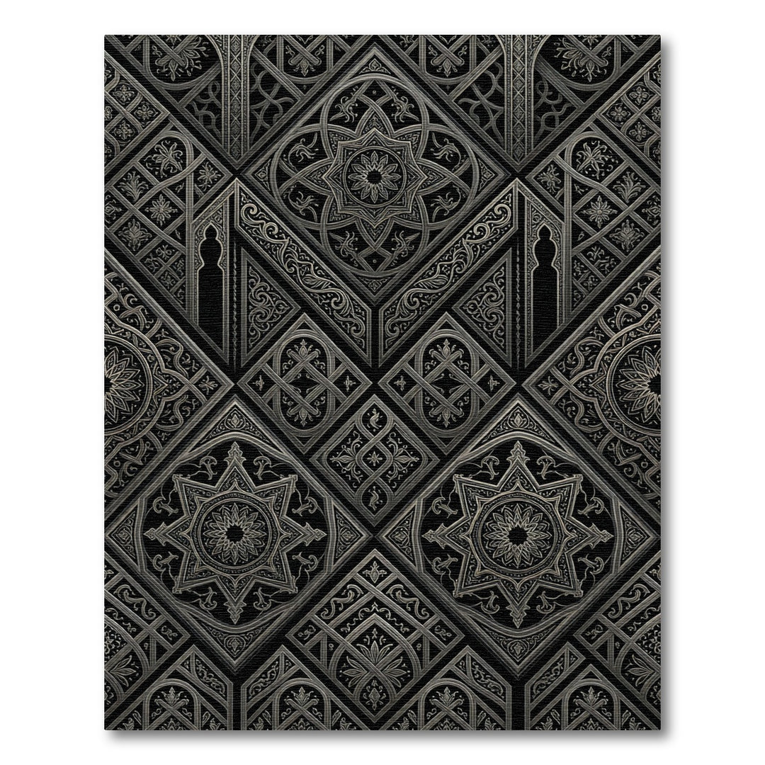 Intricate Silver Geometric Star Rug