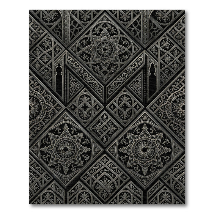Intricate Silver Geometric Star Rug