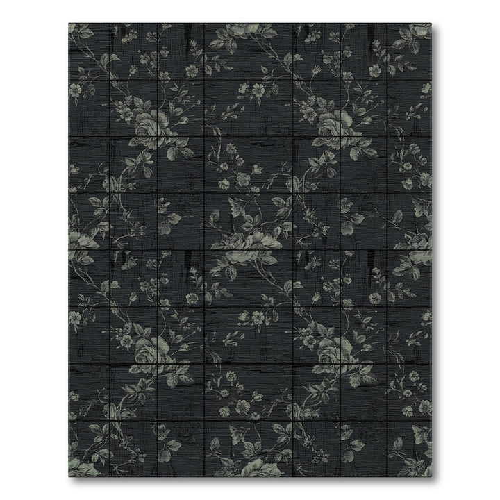 Aged Black Floral Vine Wood Grain Rug