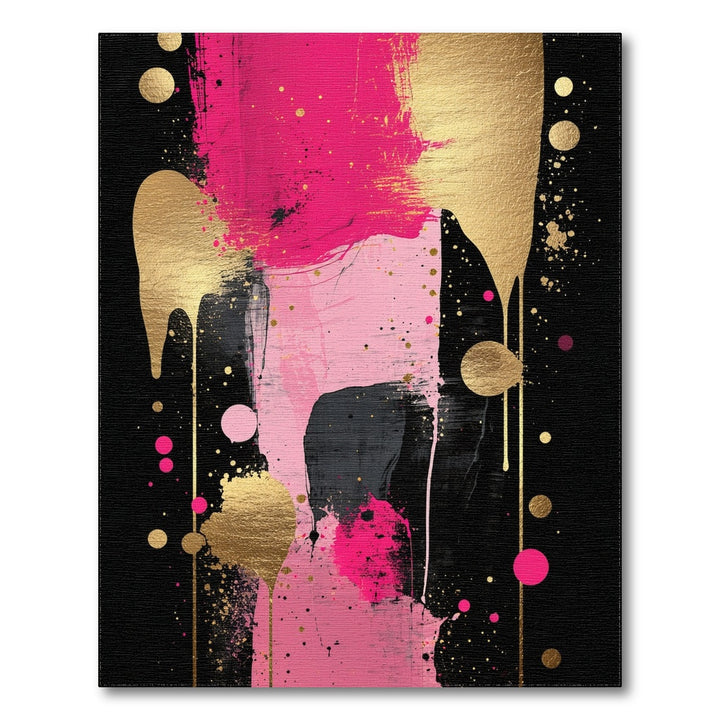 Pink Abstract Gold Drip Area Rug