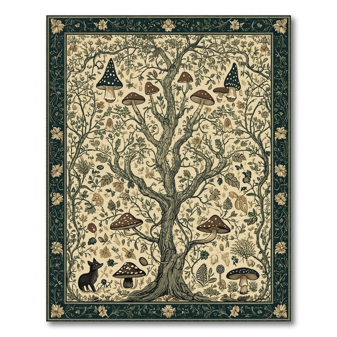 Vintage Mushroom Tree Fox Area Rug