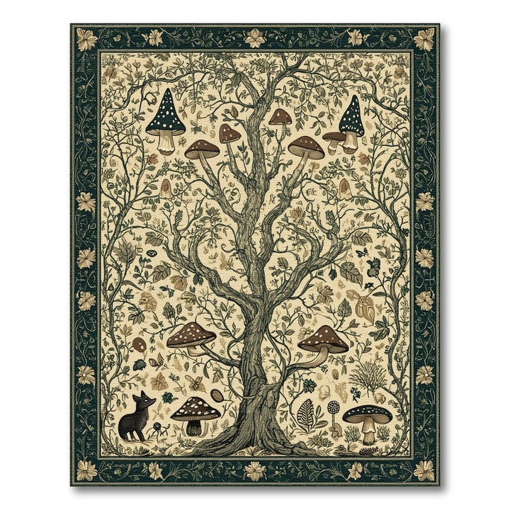 Vintage Mushroom Tree Fox Area Rug