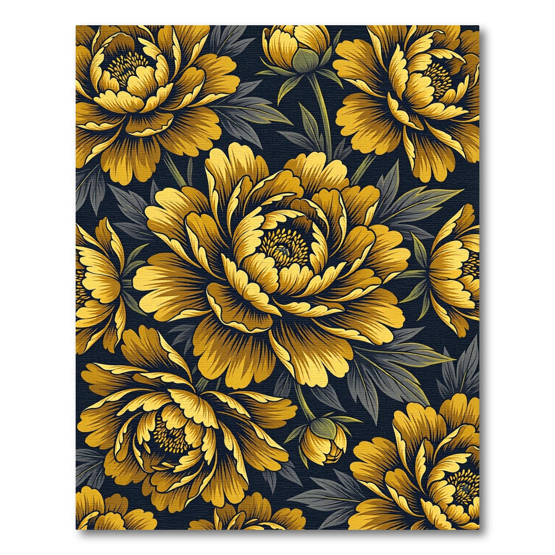 Golden Peony Floral Art Rug
