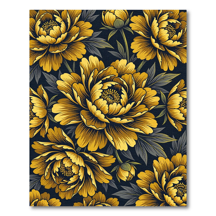 Golden Peony Floral Art Rug