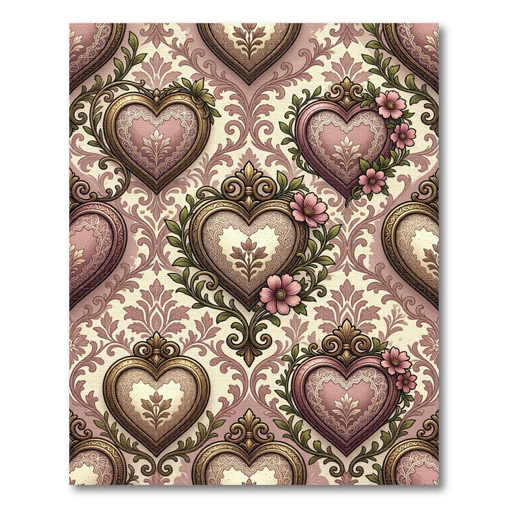 Vintage Pink Heart Floral Damask Rug