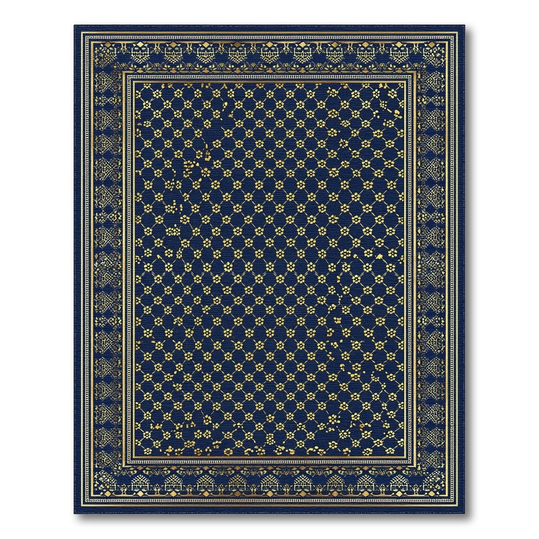 Navy Blue Gold Lattice Area Rug