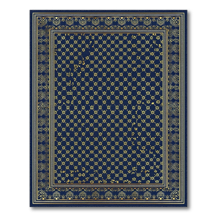 Navy Blue Gold Lattice Area Rug