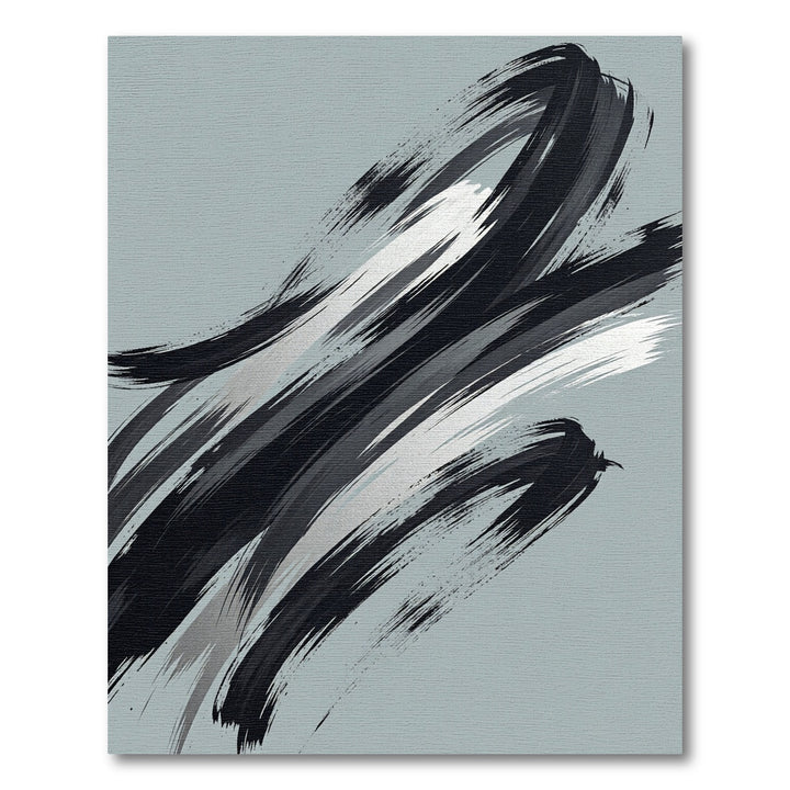 Abstract Black Silver Brushstrokes Rug
