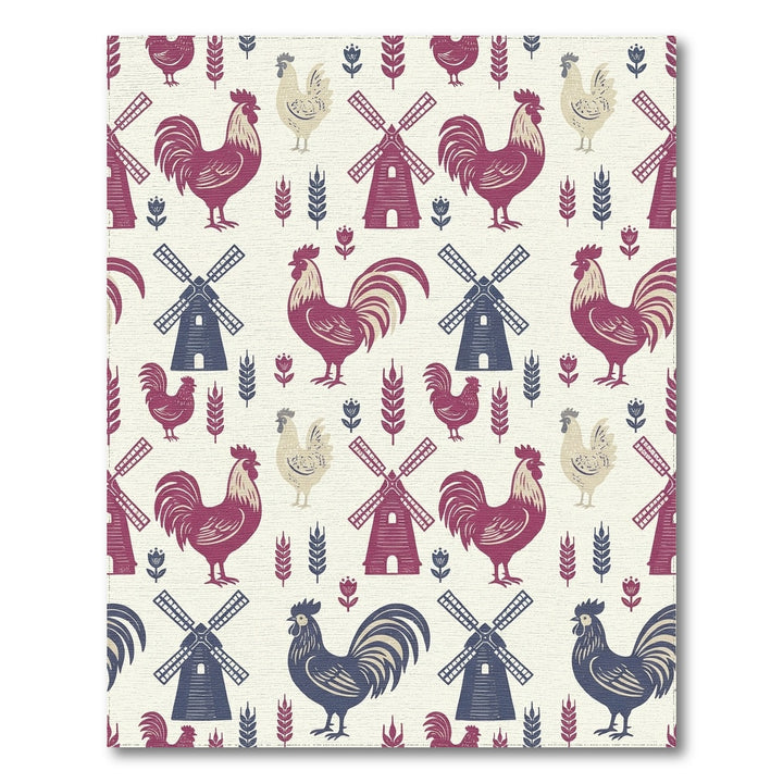 Charming Roooster Windmill Wheat Floral Arrangement Rug