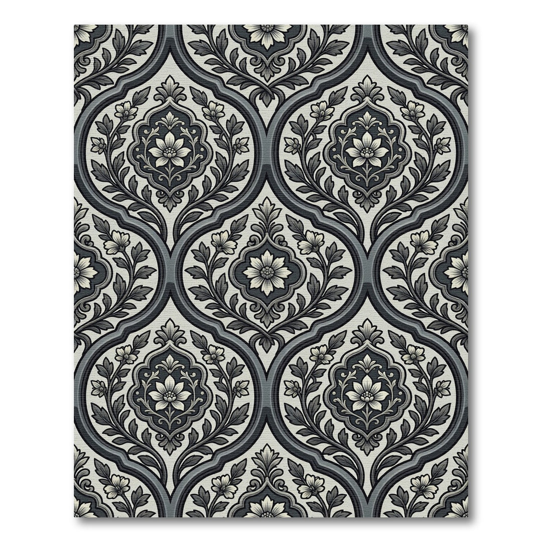 Monochromatic Floral Cartouche Lattice Rug