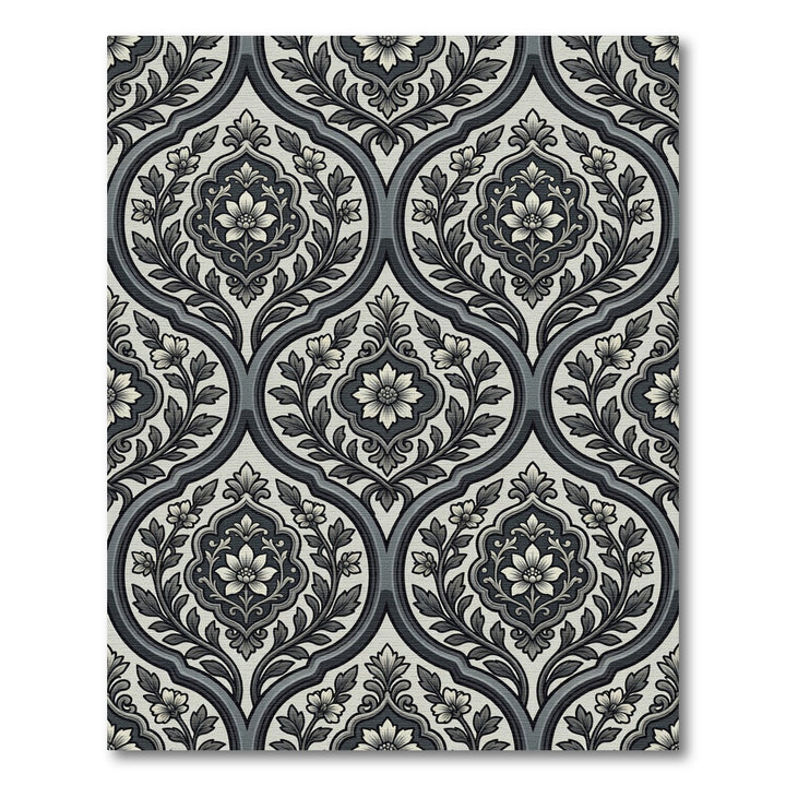 Monochromatic Floral Cartouche Lattice Rug