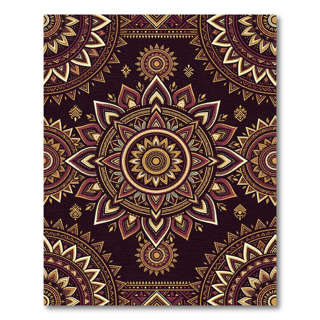Rich Crimson Gold Mandala Rug