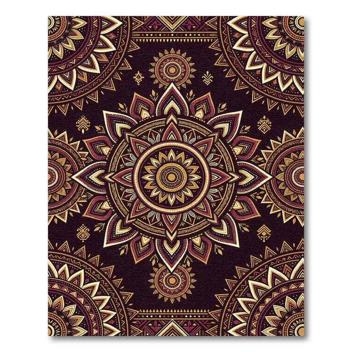 Rich Crimson Gold Mandala Rug