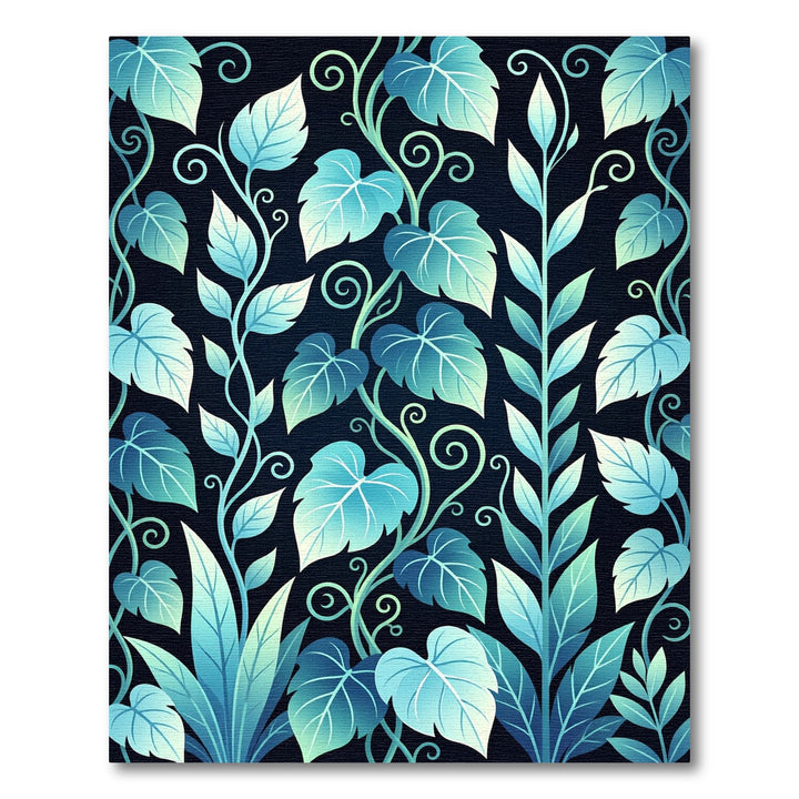 Ethereal Blue Leafy Vine Swirls Rug