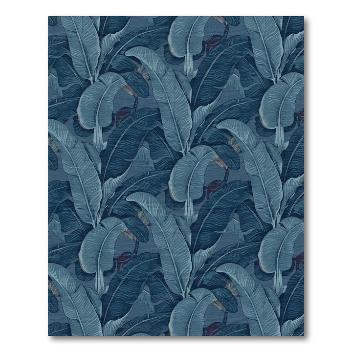 Deep Blue Banana Leaf Botanical Rug