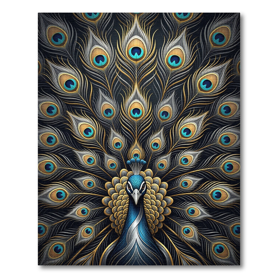 Majestic Peacock Feather Gold Rug